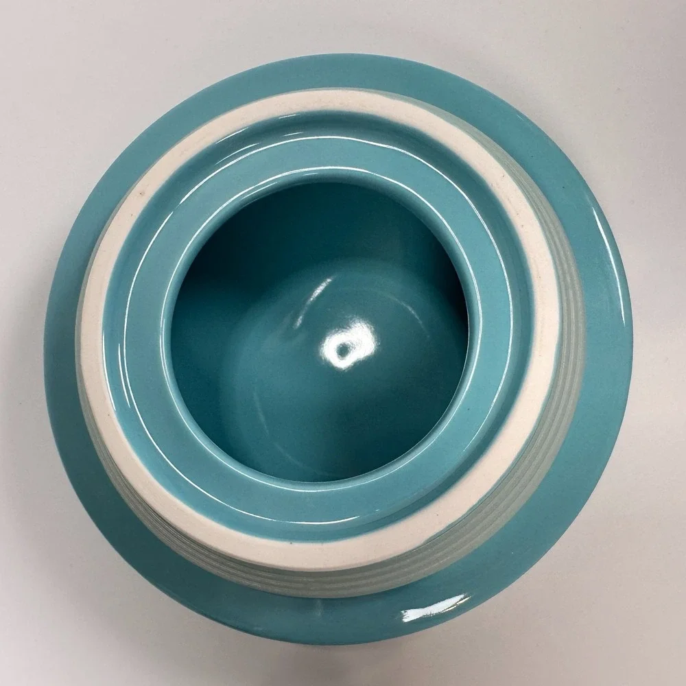 Cracker Barrel Cookie Jar 'Happiness is Homemade' Teal & White 8.5 x5.5